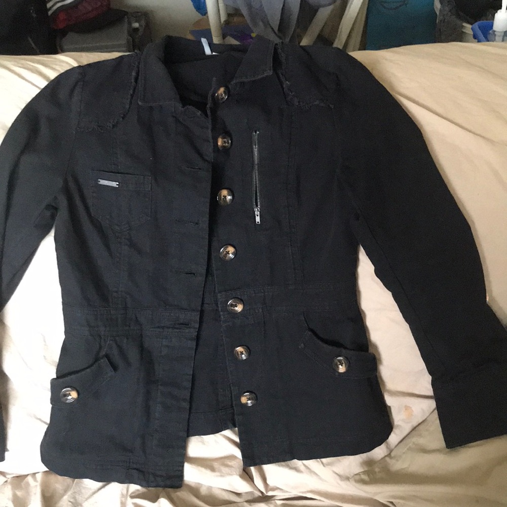 Denim like material, black.